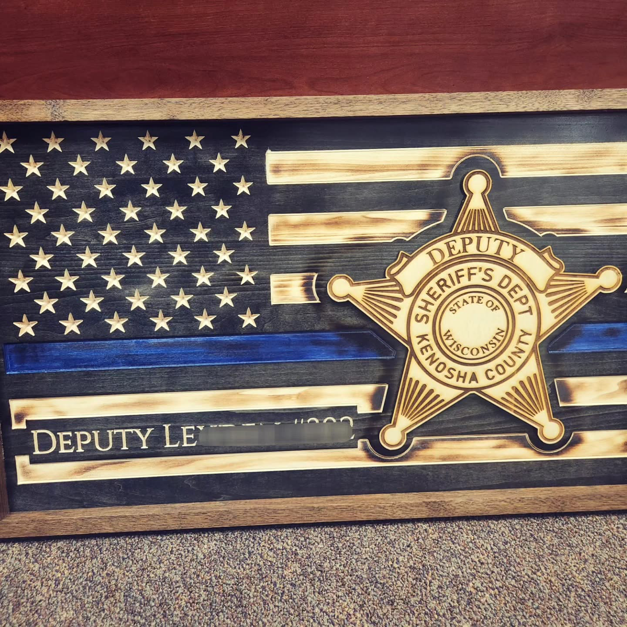 Custom Engraved Wooden Flag